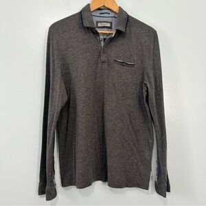 Ted Baker Gray Long Sleeve Polo Shirt Soft Heathered Texture M